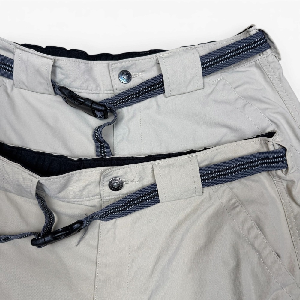 Lot of 2 Duluth Trading Co Mens Tan Khaki Nylon Hiking Shorts Belted Size L